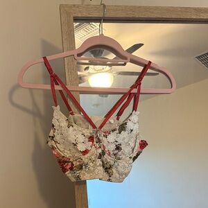 Floral Lace Bralette with Red Straps